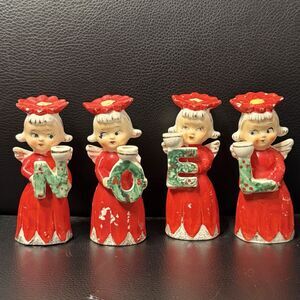 Vintage 1950s Commodore Christmas Noel Angel Candle Holders Figurines Japan